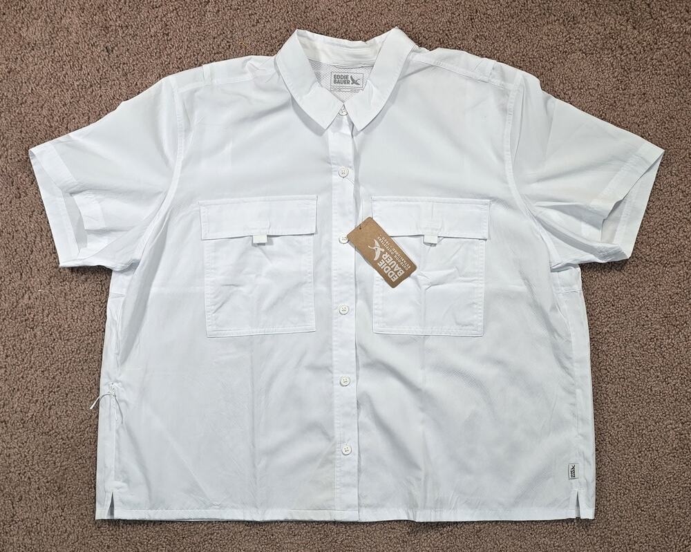 Eddie Bauer Women's Guide 3.0 UPF 50+ White Short Sleeve Shirt Size 2XL, New